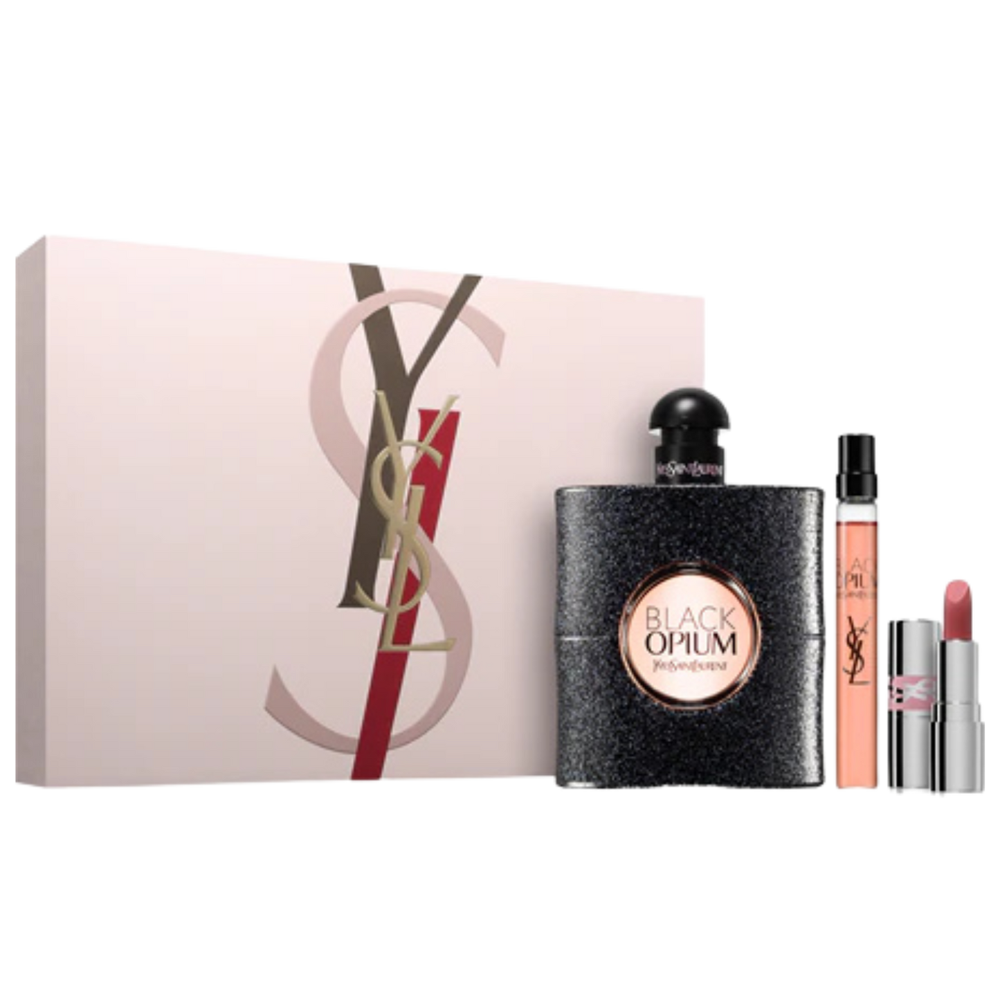 YSL Black Opium Women EDP 90ml Travel Spray 10ml Lipstick 1.3g Gift Set available at The Perfume Savor
